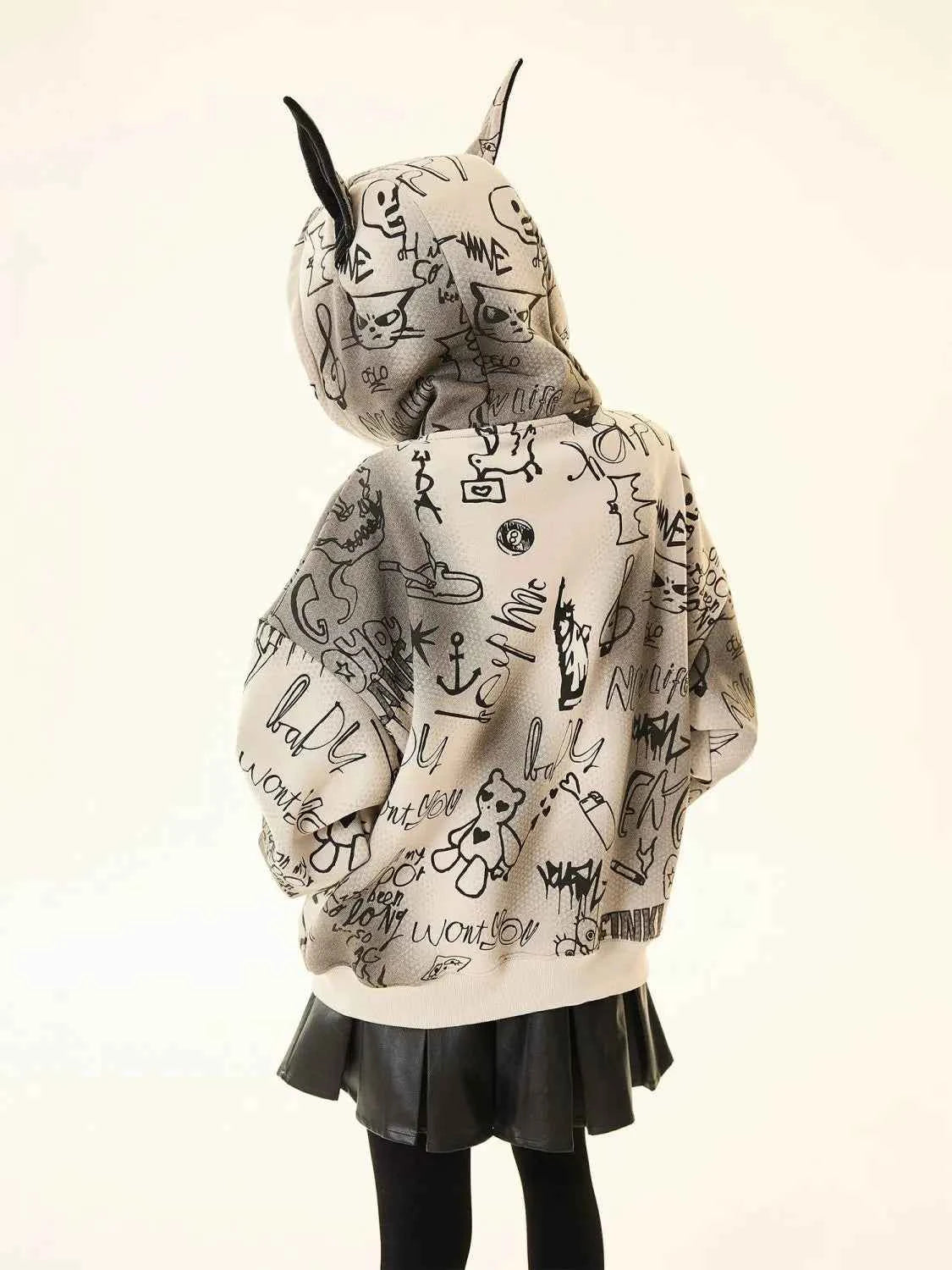Women American Style Doberman Print Hooded Sweatshirt