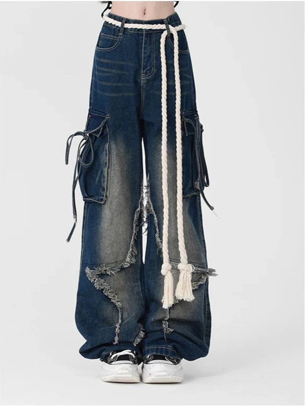 Vintage Star Girl Wide Leg Jeans - Luxuryurbanwear
