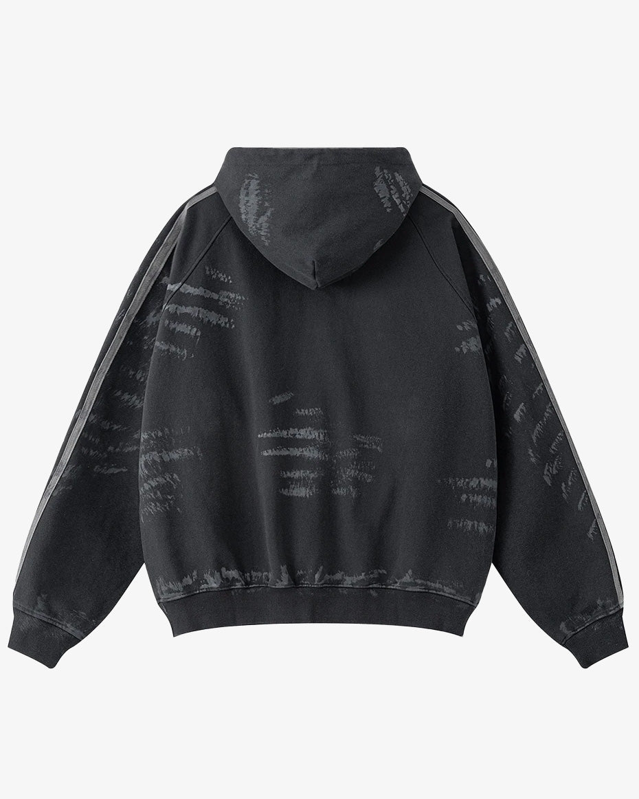 Coal Black Striped Sleeves Hoodie