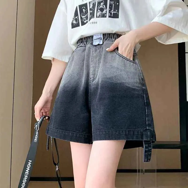 Women Black Cool High Waist Denim Short