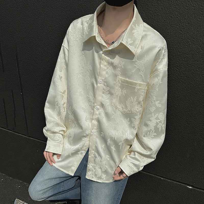 Solid Color Jacquard Lapel Pocket Shirt