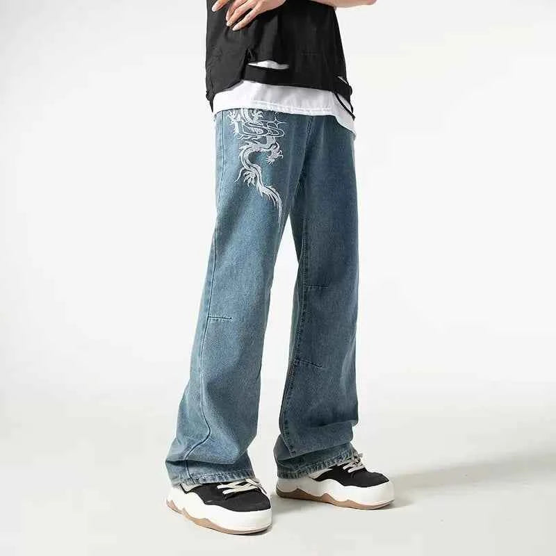 Luxury Dragon Embroidery Summer Straight Jeans