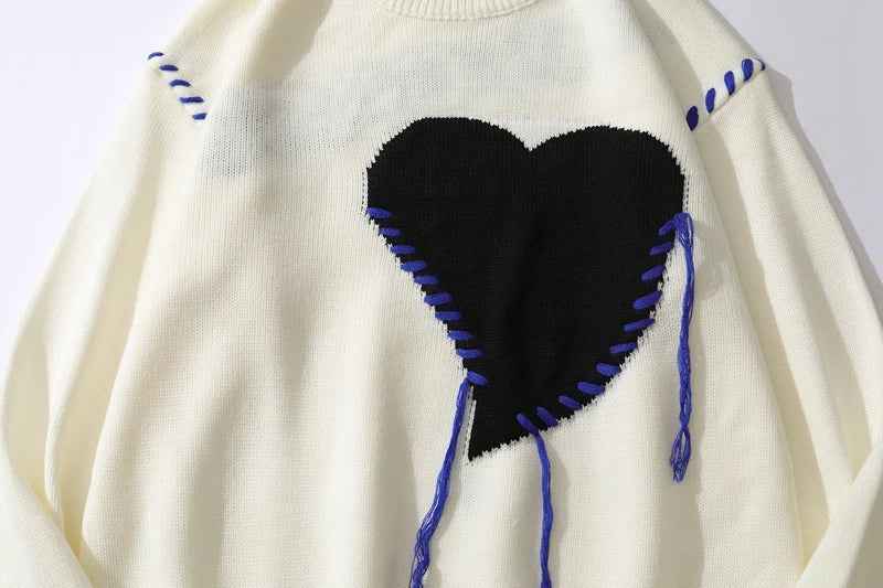 Y2K Big Heart Knitted Round Neck Jumper Sweater