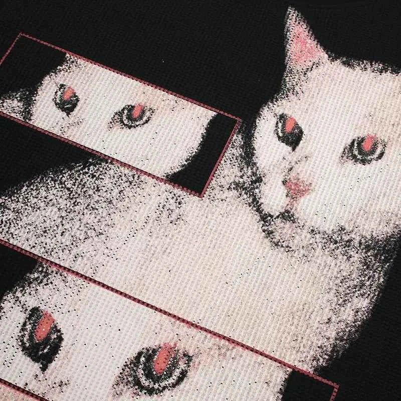 Gothic Sweet Cat Graphic Printed Long Sleeve T-Shirt