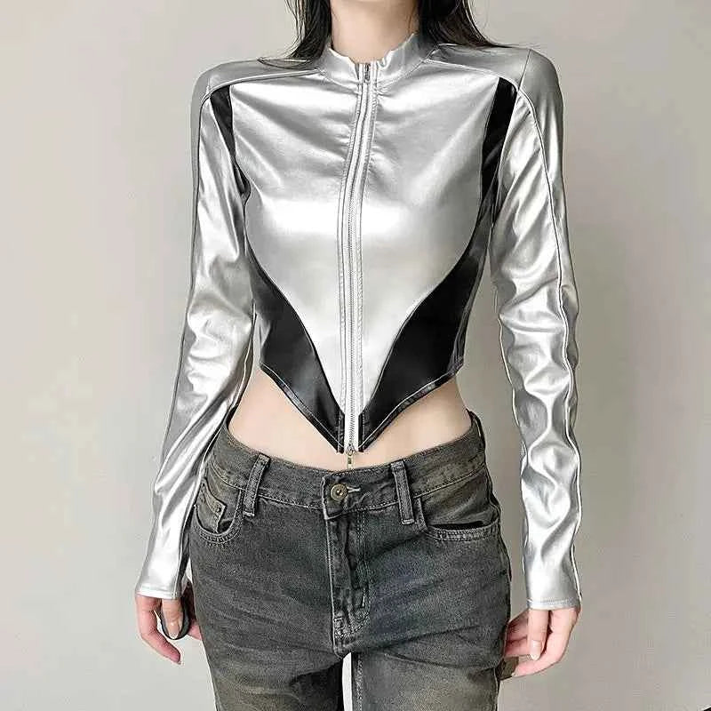 Spicy Warrior Color Block Leather Jacket
