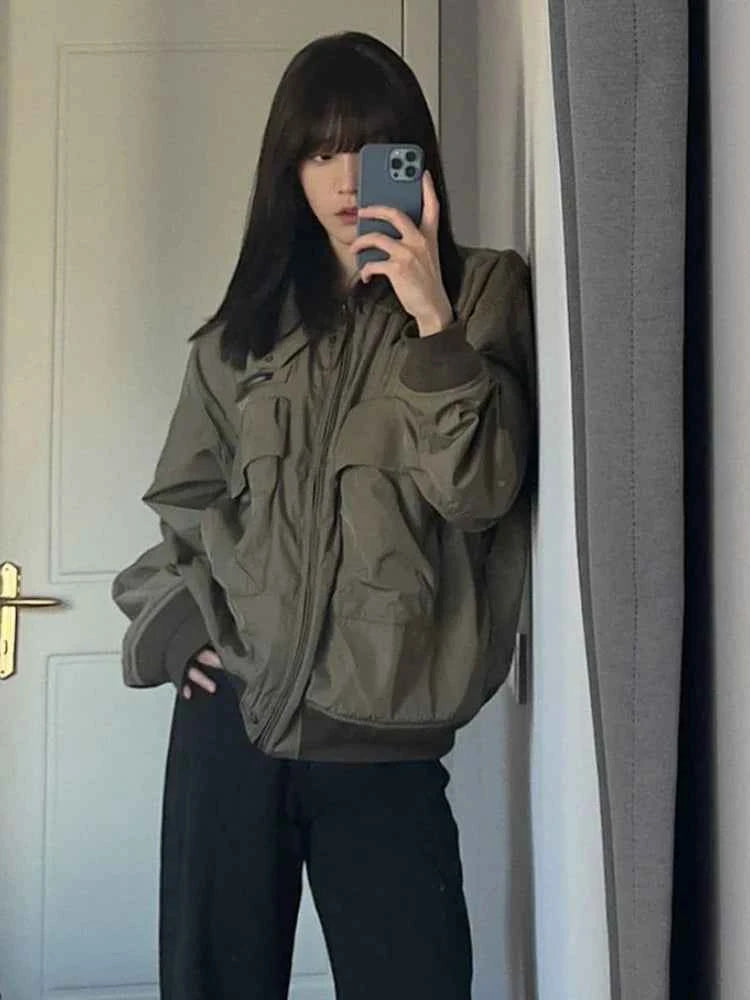 Women Casual Patchwork Zipper Collar Jacket