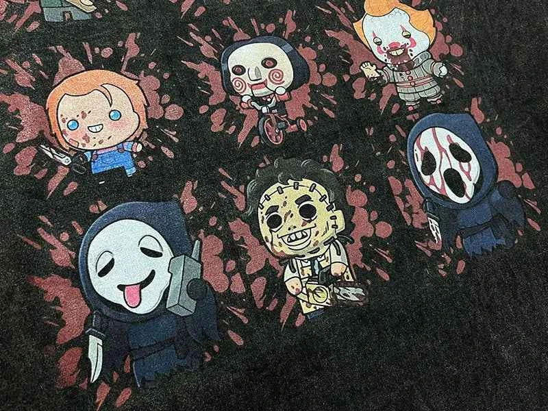 Insulated Oversized Washed Funny Cartoon Killers T-Shirt