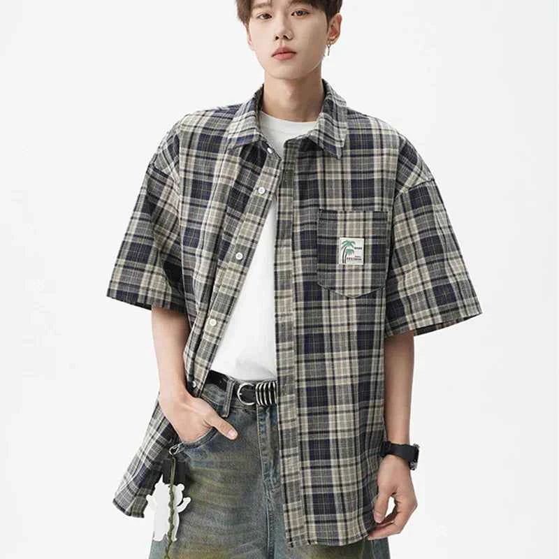 Retro Plaid Short Sleeve Pocket Shirt
