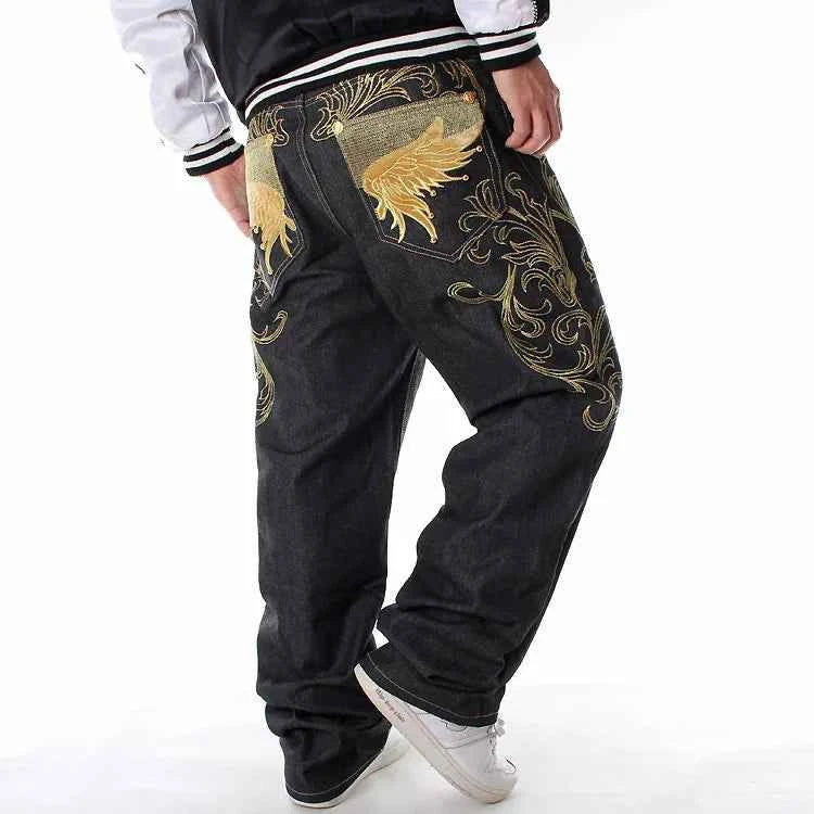 Embroidered Spliced Straight Fit Denim Jeans