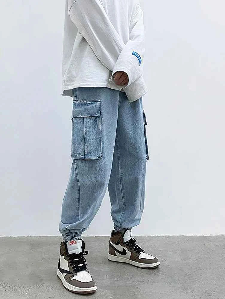 Baggy Streetwear Black Denim Cargo Jeans
