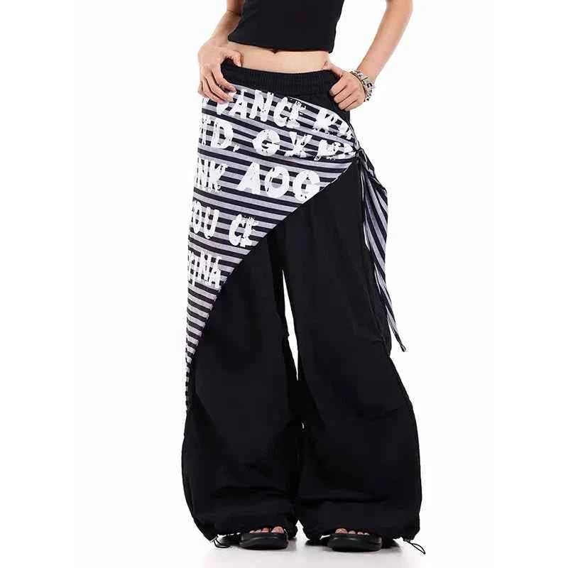 Black Y2K Oversized Japanese Wrap Wide Leg Pants