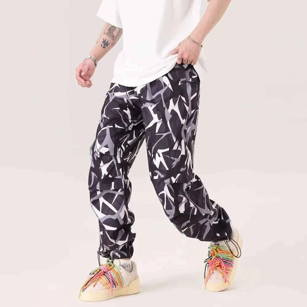 Thorn Flower Printed Camouflage Baggy Pants