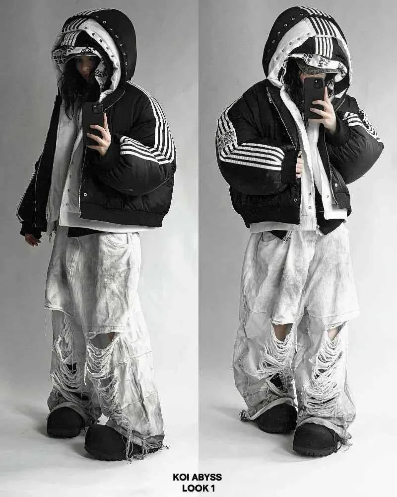 Winter Striped Loose Zipper Padded Jacket