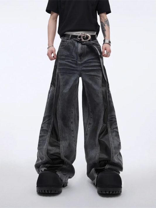 Y2K Vintage Black Cyber PU Leather Jeans - Luxuryurbanwear