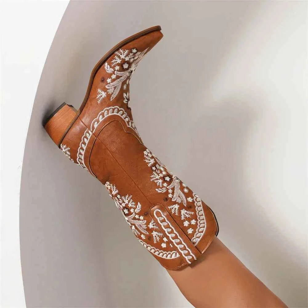 Retro Hip Hop Embroidered Cowboy Boot