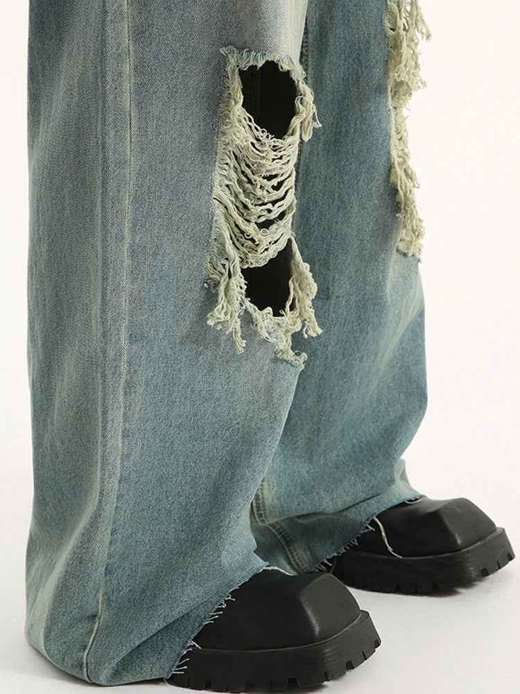Distressed Broken Hole Straight Leg Jeans