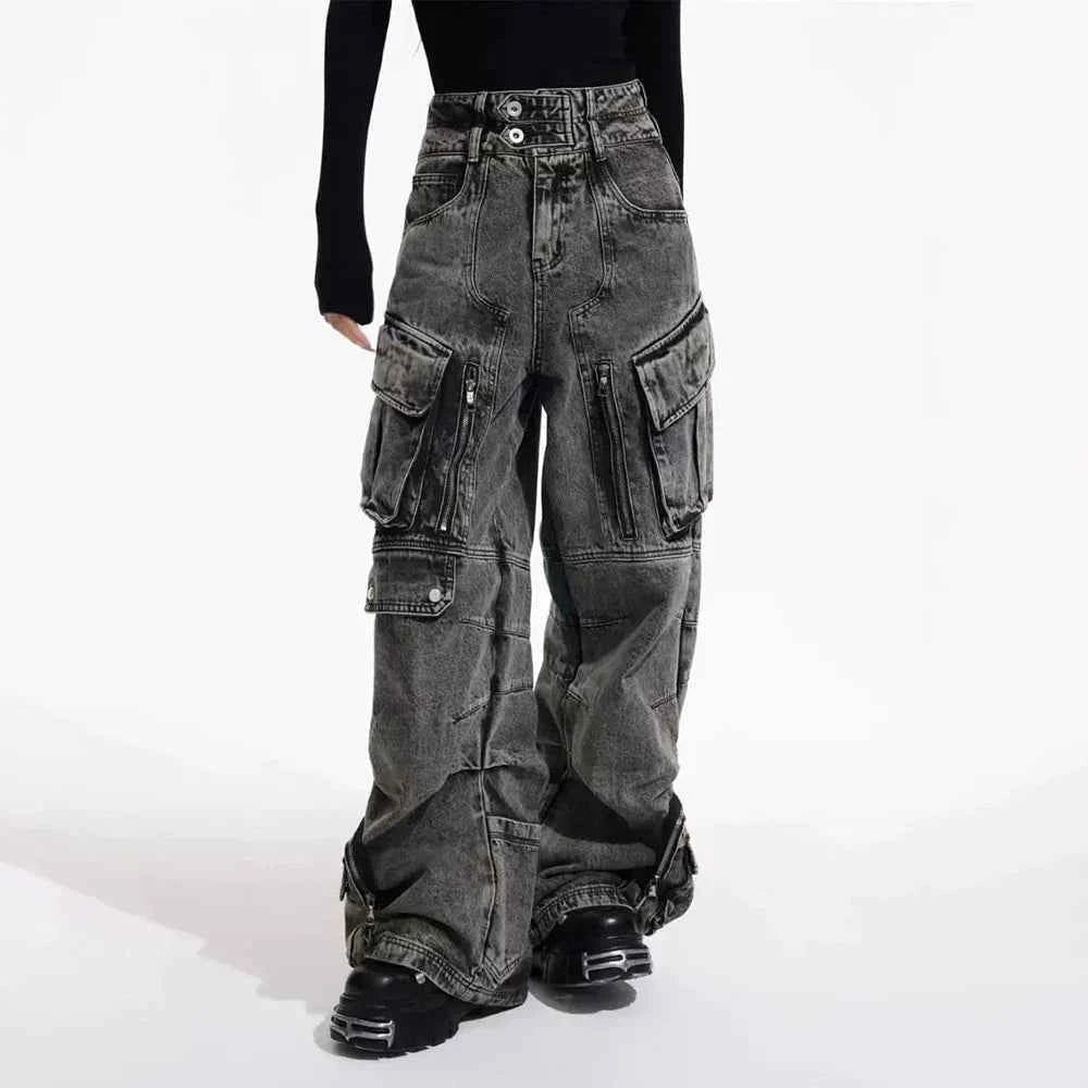 Y2K Gothic Japanese Style Wide Leg Cargo Jeans