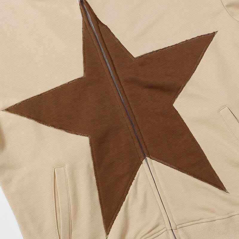 Zip-Up Hoodie Star Graphic - Unisex Y2K Aesthetic Full-Zip Oversized Sweatshirt