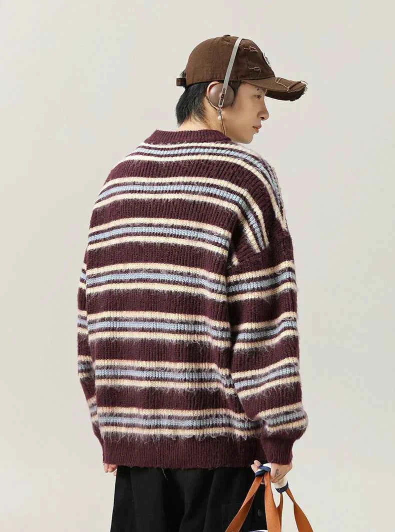 High-Quality Hip Hop Striped Knit Sweater