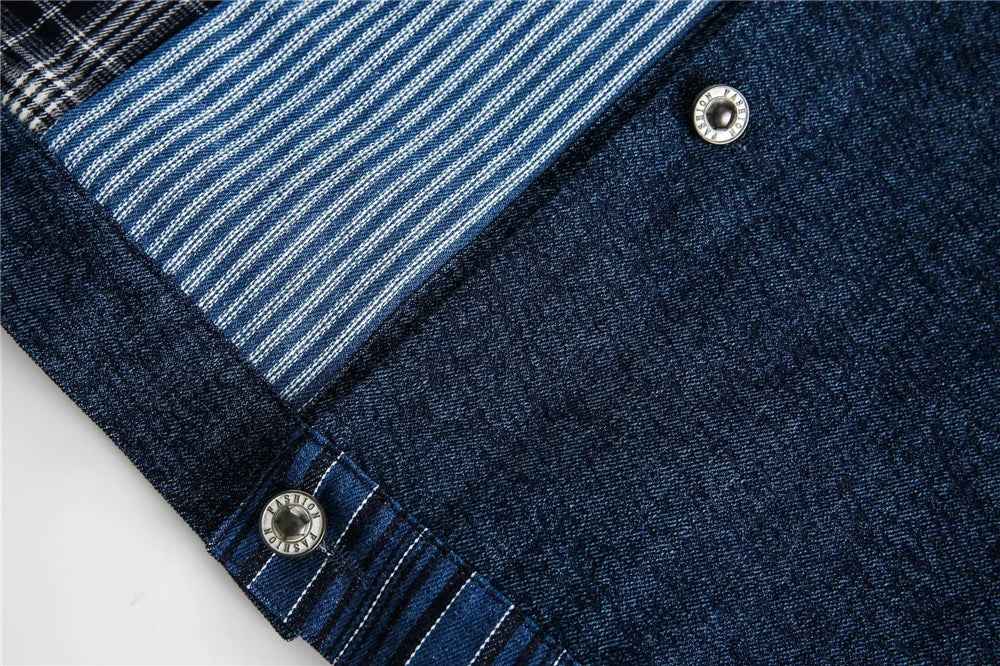 Versatile Retro Blue Casual Patchwork Denim Jacket