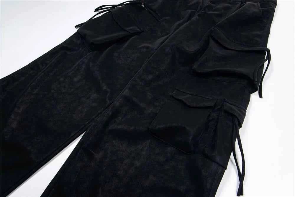 Luxury Designer Wide Leg PU Multi Pocket Pants