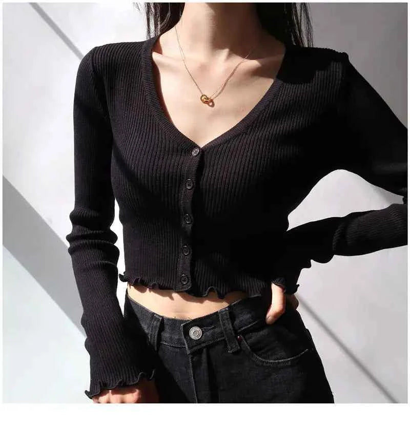 Women Chic Knitted V-Neck Crop Cardigan