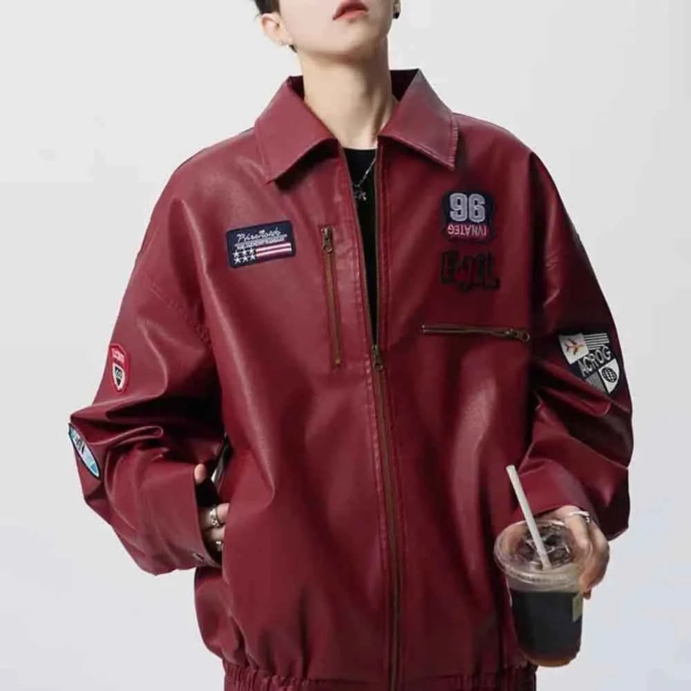 Trendy Retro Embroidered Leather Racing Jacket
