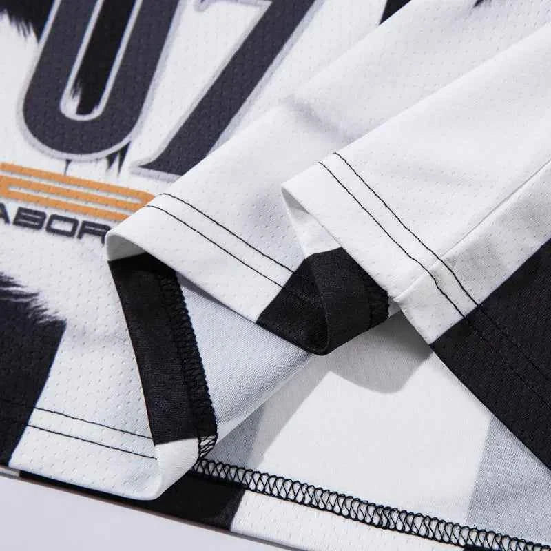 Feather Print Mesh Stripe Sport Polyester T-Shirt