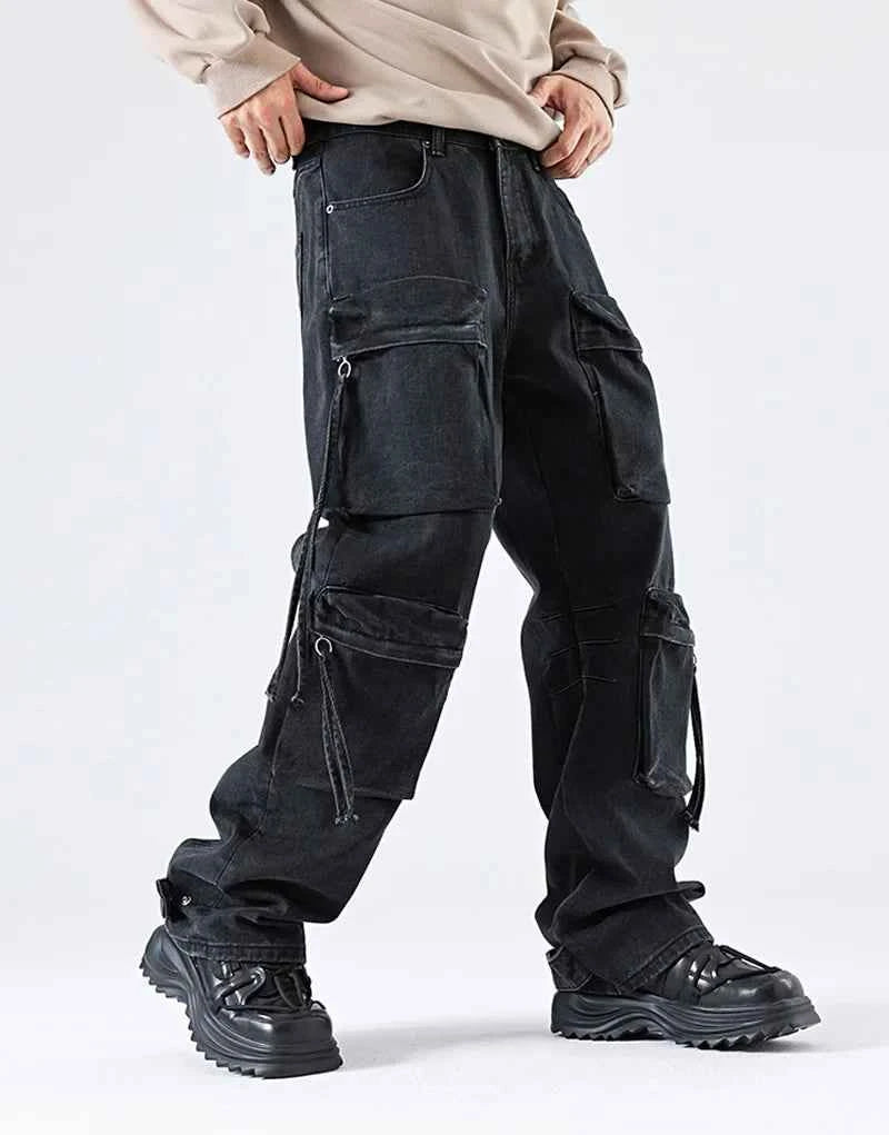Vintage Hip Hop Loose Fit Multi Pocket Cargo Jeans
