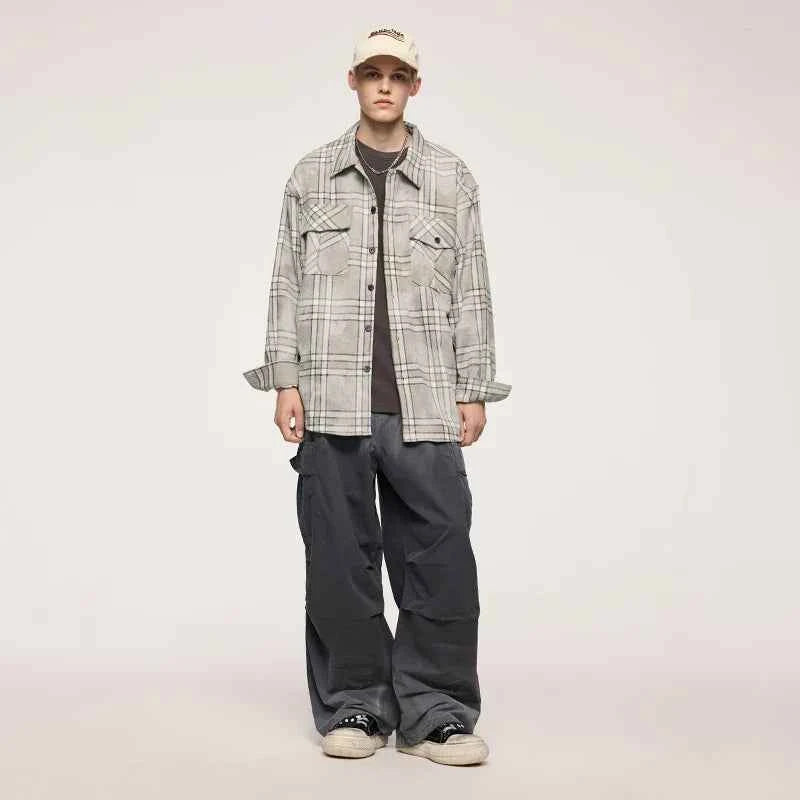 Vintage Plaid Oversized Long Sleeve Shirt