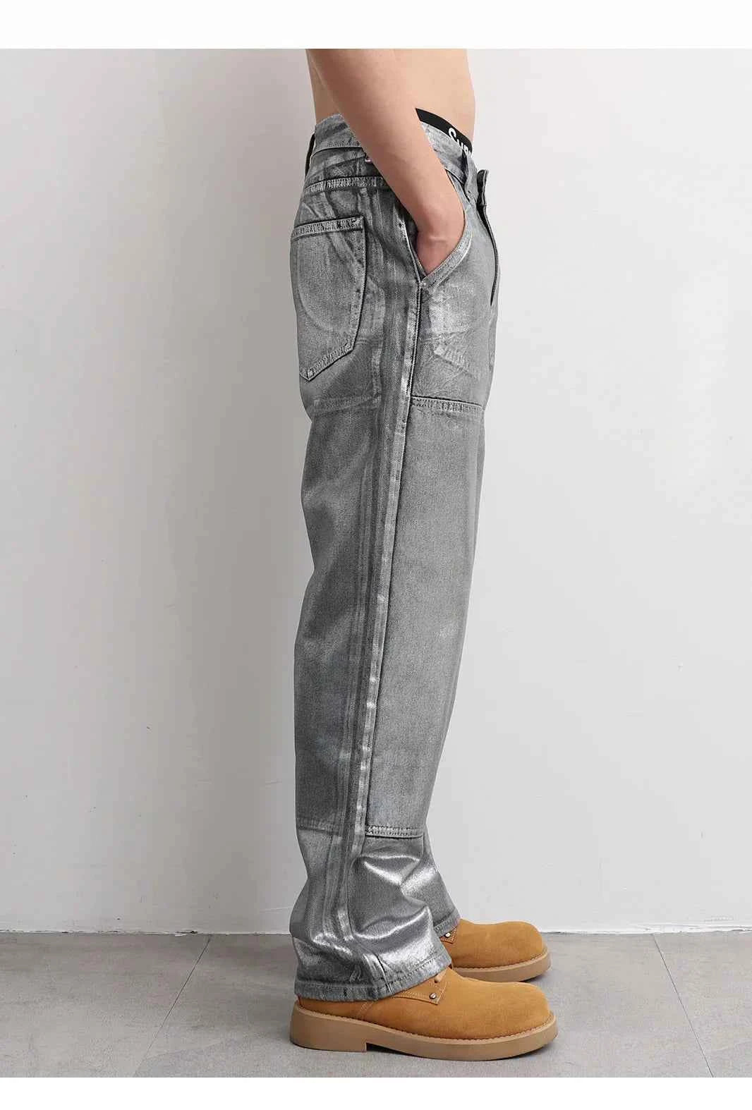 Streetwear Cool Silver Coated Casual Hip Hop Jeans