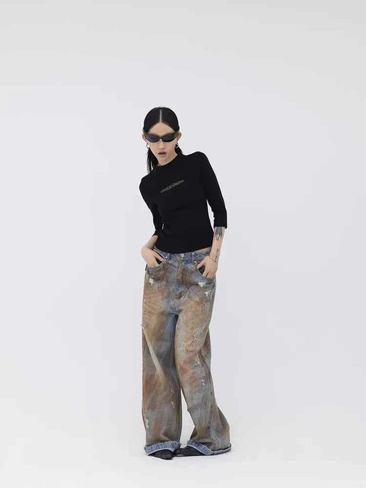 Blue Tie Dye Aesthetic Baggy Jeans