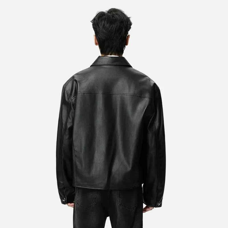 Chic Fashionable Solid Color PU Leather Jacket