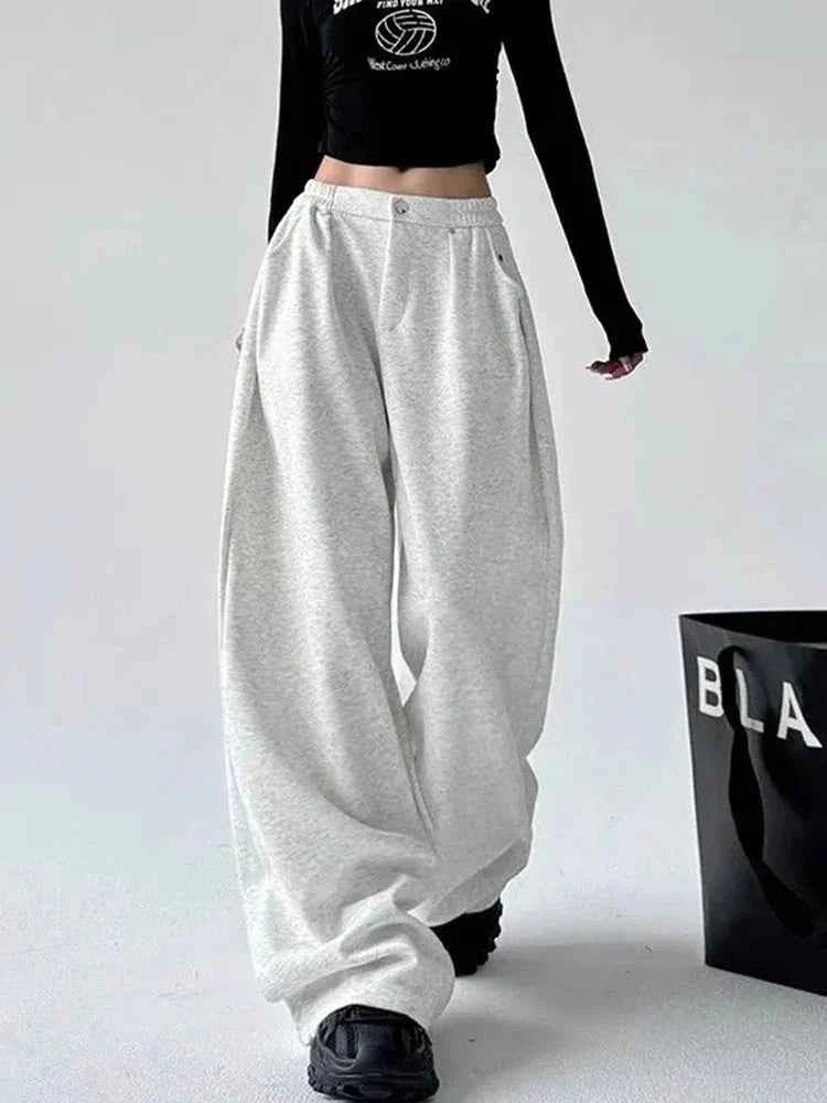 Women Cool Vintage Loose Gray High Waist Sweatpants