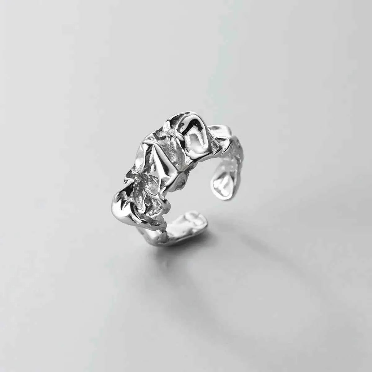 Irregular Wide Facet Silver Metal Ring