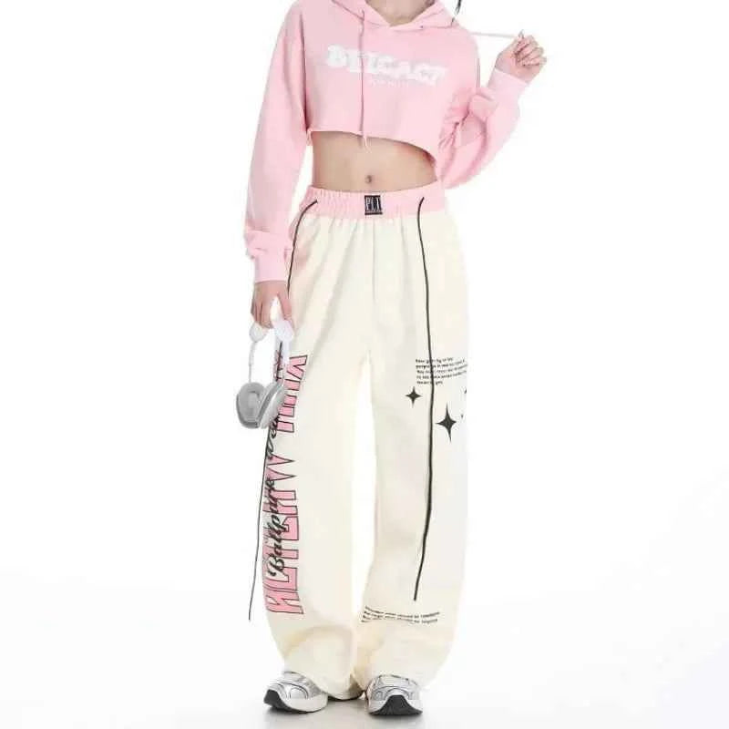 Retro Korean Style Print Baggy Sweatpants
