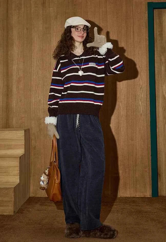 Retro Chic Oversized Striped Polo Sweater