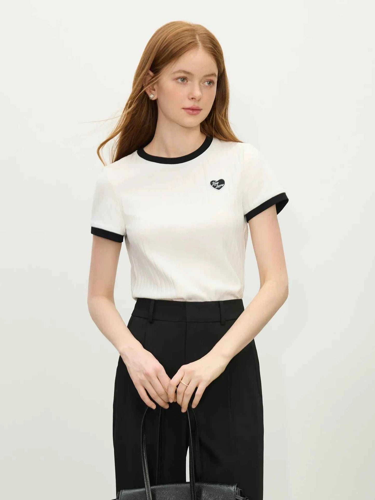 Women Streetwear Color Block Crewneck Ribbed T-Shirt