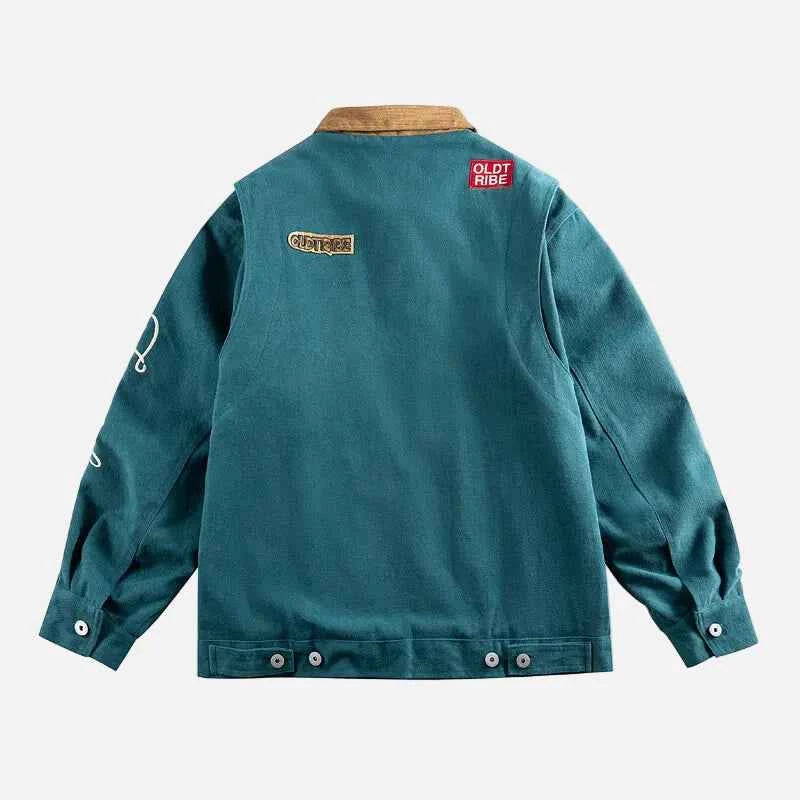 Spring Streetwear Embroidered Cargo Varsity Jacket