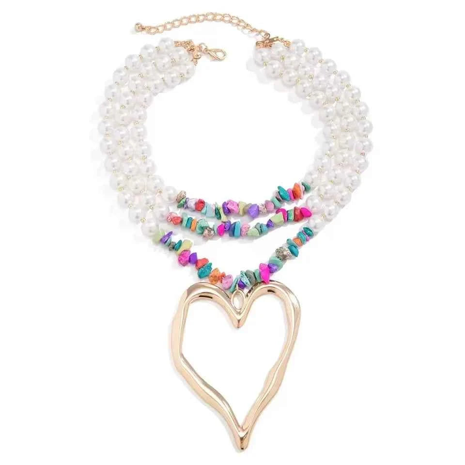 Exaggerated Multilayered Heart Pendant Choker Necklace