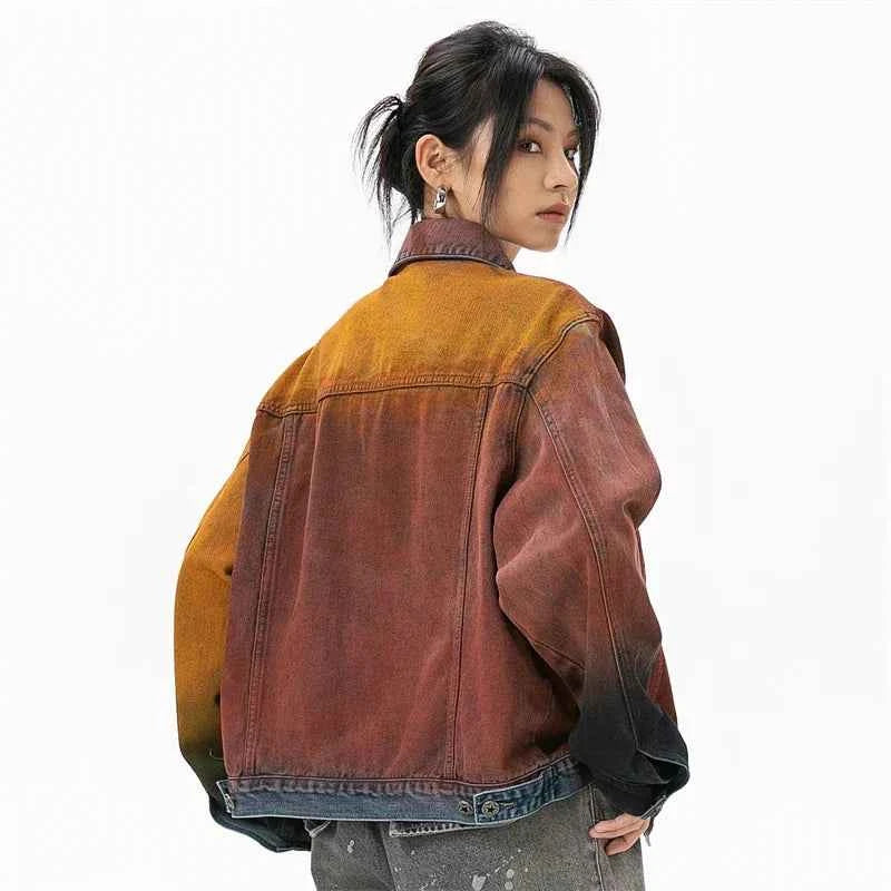 Vintage Orange Long Sleeve Denim Jacket