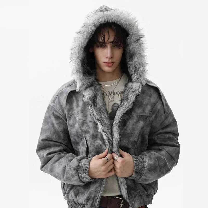 Durable Thick Parkas Fur Collar Hooded Jacket