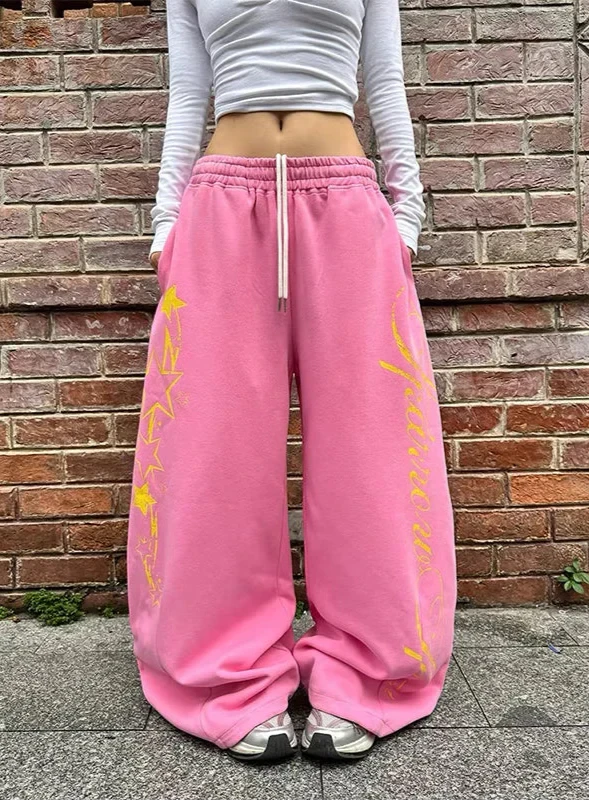 Japanese Style Oversize Pink Wide Leg Sweatpants