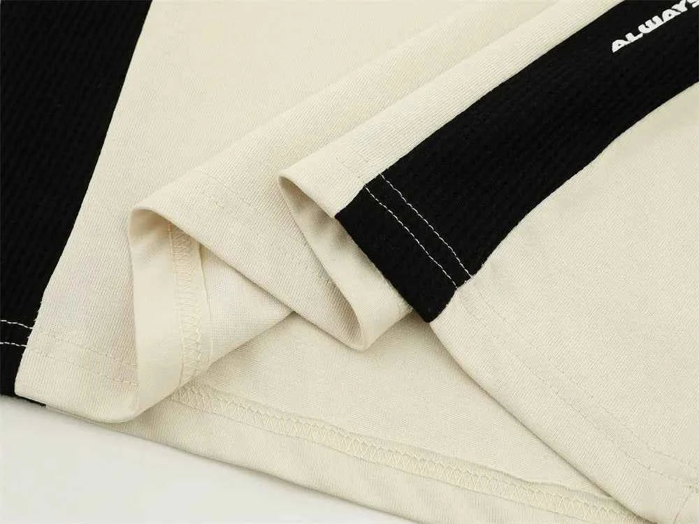 Contrast Paneled Crew-Neck Collar Short Sleeve T-Shirt