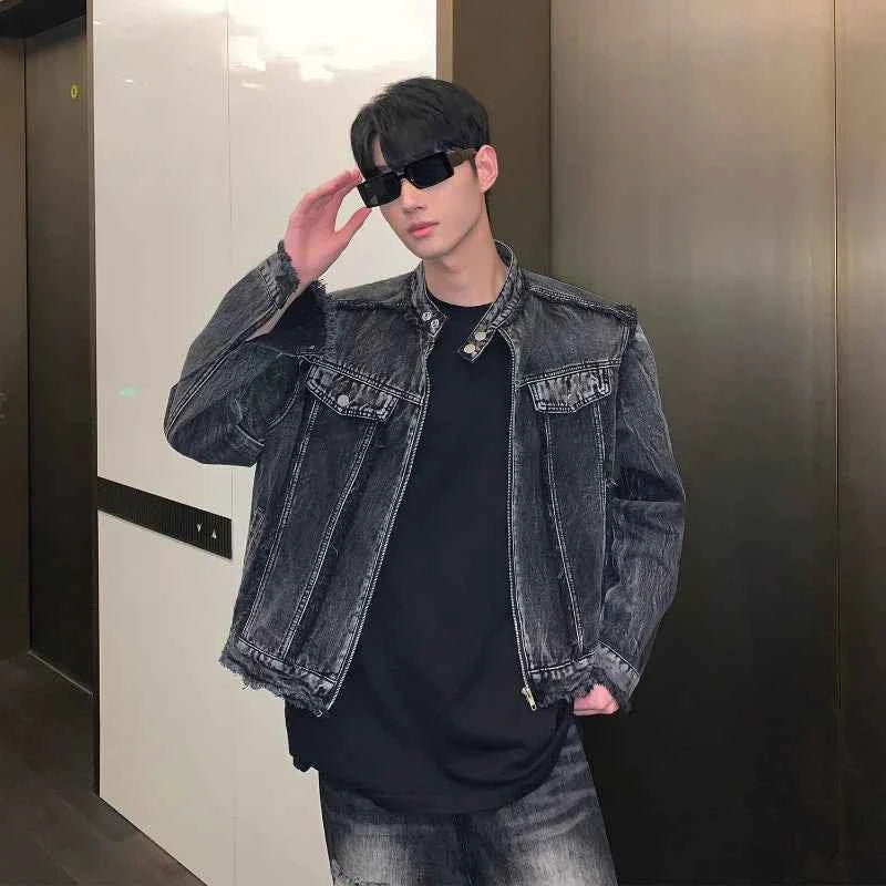 Streetwear Ripped Rugged Punk Washed Denim Jacket