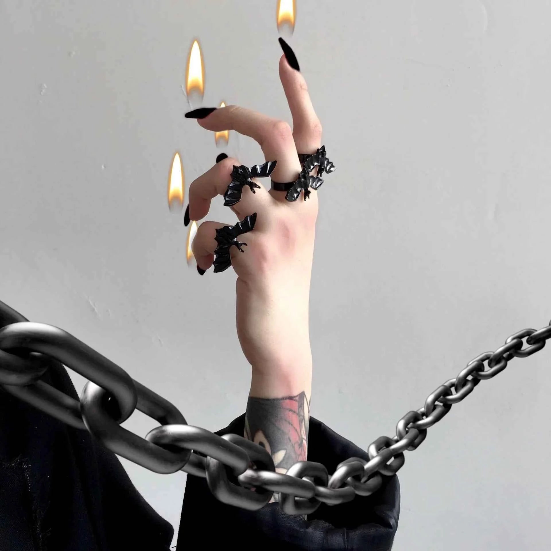 Y2K Gothic Black Bat Halloween Ring
