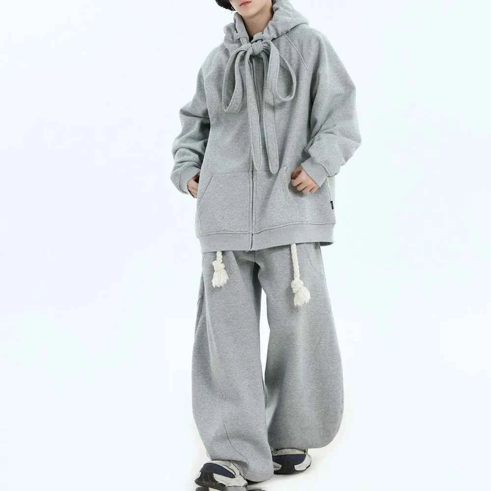 Casual Strap Design Velvet Hooded Sweatshirt