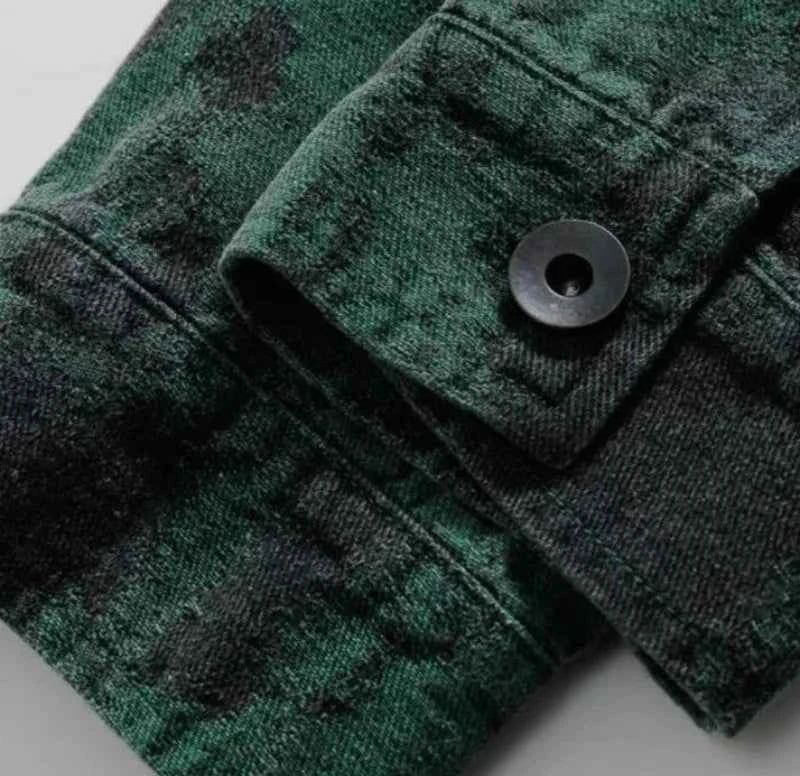 Durable Green Ripped Tie Dye Denim Jacket