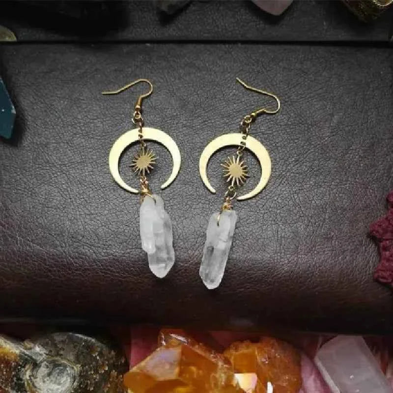 Brass Crescent Boho Witchy Earrings