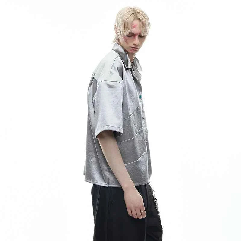 Luxurious Glossy Stripe Embossed Short Sleeve Shirt